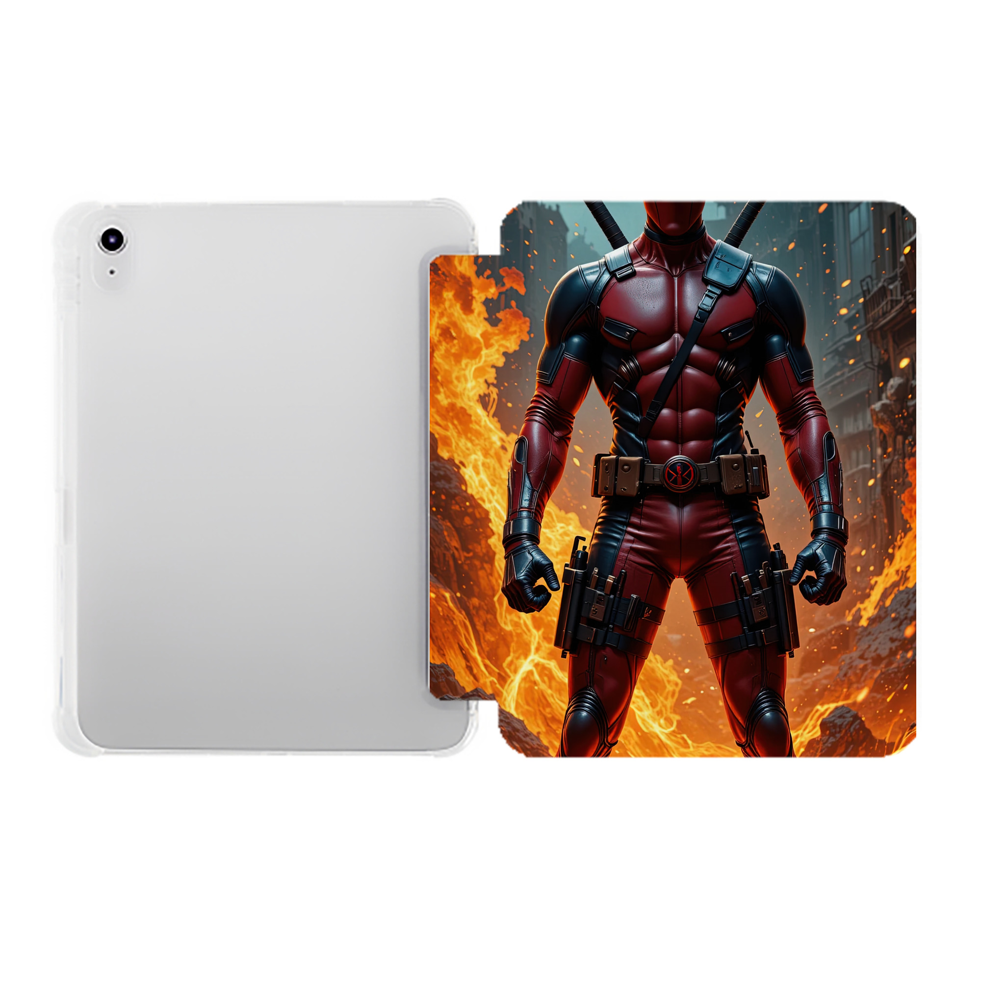 （画像用） Deadpool デッドプール IPad ケース ペン収納付き 三つ折りスタンド PUレザー×シリコン 対応機種9.5/10.5/10.9インチ